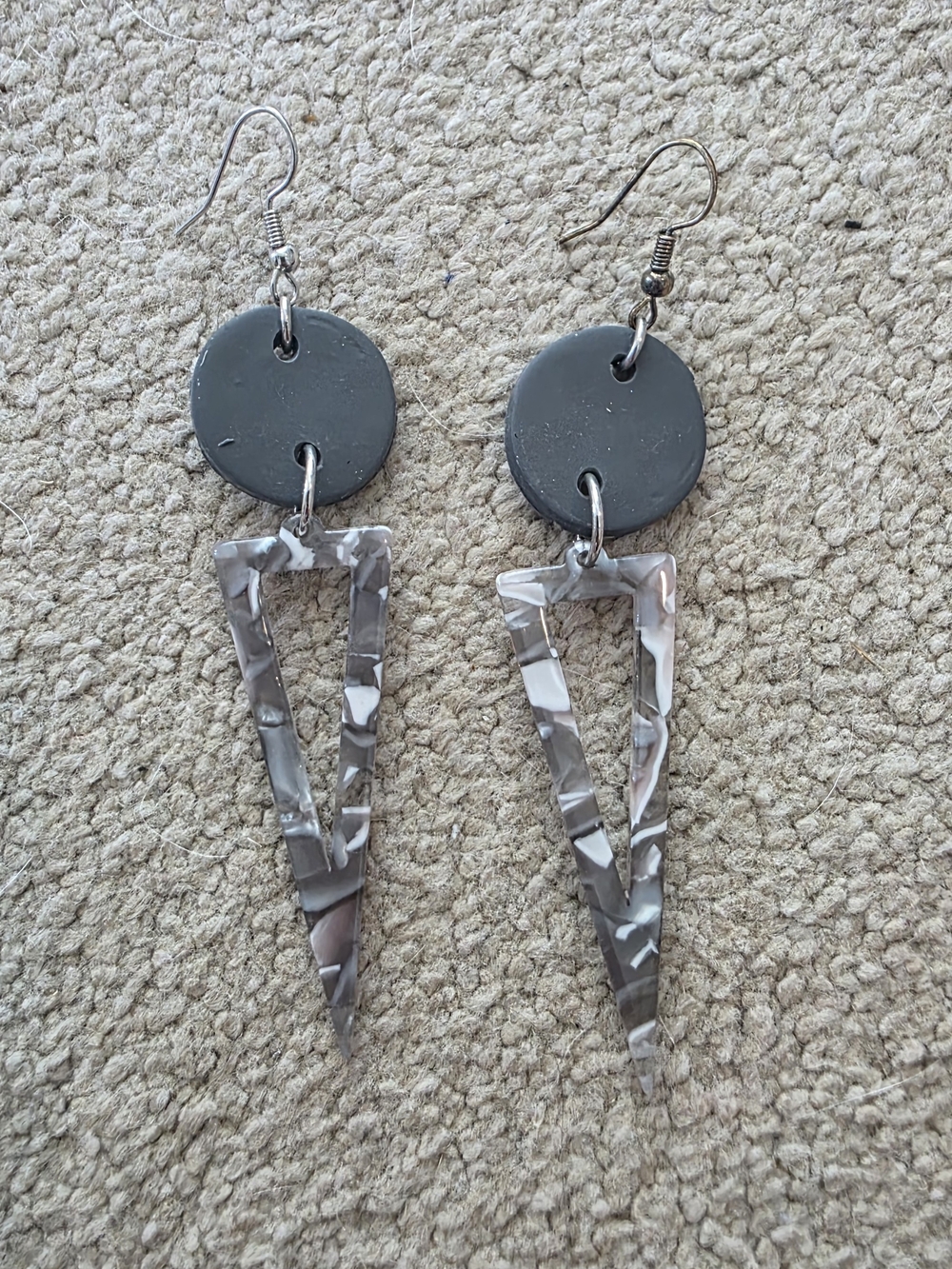 Trades Of Hope Gray Marbled Triangle Drop Earrings